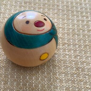 Wooden Snowman kokeshi  Toy with Teal Scarf